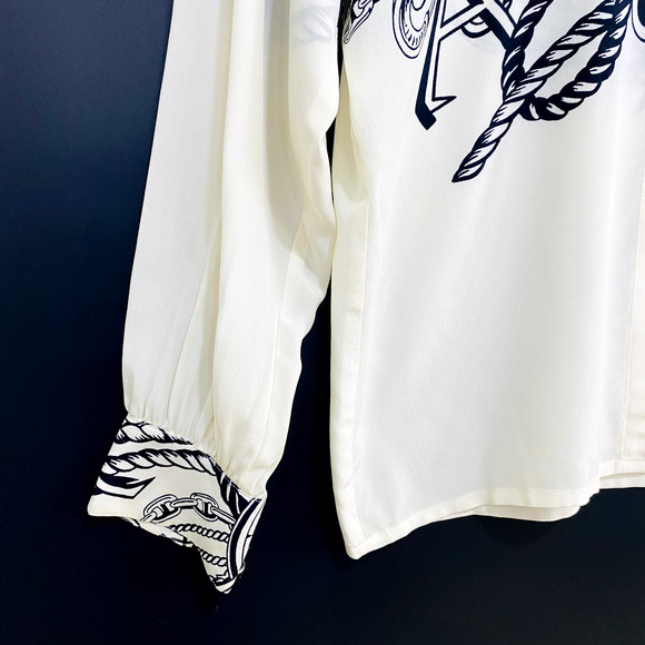 Escada By Margaretha Ley Blouse Women's Size 38 Beige Nautical Print Button Up - Picture 4 of 13